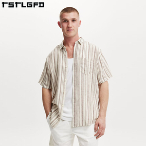 Camisas de Verano <span class=keywords><strong>Sostenibles</strong></span> para Hombre 2025, Rayadas, Urbanas, Protección Solar, Secado Rápido, Talla Grande, Blusas Casuales de Algodón <span class=keywords><strong>y</strong></span> Lino - Product Image 1