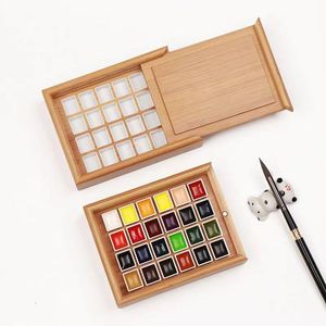 Bamboo and wood watercolor paint <b>box</b>, 24-compartment half-paste paint <b>mixing</b> <b>box</b>, 36-compartment paint dispenser, portable - Product Image 2