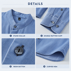 Chemise Homme 100% Lyocell Denim à Col Montant et Manches Longues, Personnalisable avec Logo, Haut Décontracté Premium Effet Délavé Vintage à Boutons - Product Image 3