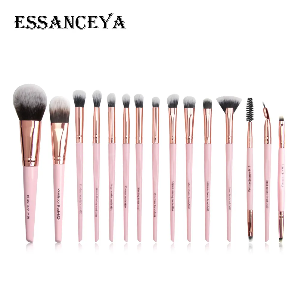 MAANGE wholesale 15 pcs custom logo pink eye shadow foundation brush cosmetics makeup brushes set