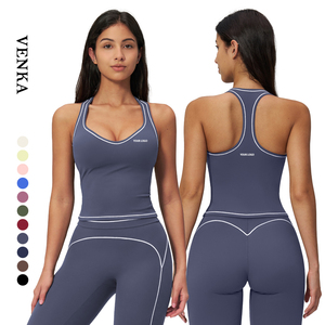 <span class=keywords><strong>Top</strong></span> <span class=keywords><strong>sportivo</strong></span> da donna con scollo all'americana, design a righe bianche a contrasto, schiena scoperta, reggiseno <span class=keywords><strong>sportivo</strong></span> con imbottitura rimovibile e vita modellante - Product Image 1