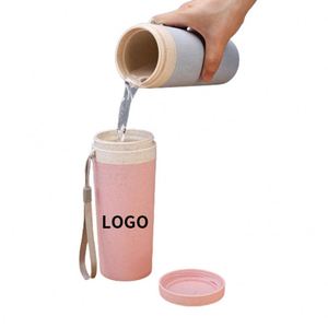 Gobelet portable réutilisable en paille de blé à double paroi en plastique 2026 avec impression de logo pour cadeaux, vente en gros - Product Image 1