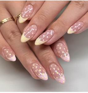 Ongles press-on <span class=keywords><strong>pastel</strong></span> <span class=keywords><strong>arc</strong></span>-<span class=keywords><strong>en</strong></span>-<span class=keywords><strong>ciel</strong></span> à pois, rose pâle, lavande et menthe sur base nude, style Y2K doux et ludique - Product Image 1