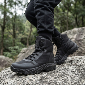 DSF76 <b>Black</b> Outdoor Tactical <b>Boots</b> Mesh Upper Waterproof Hiking <b>Work</b> <b>Boots</b> Durable Rubber Sole All Seasons Use - Product Image 2