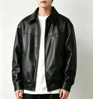 Veste en cuir PU noire à revers pour homme, collection automne 2026, style vintage, haute qualité, mode urbaine décontractée
