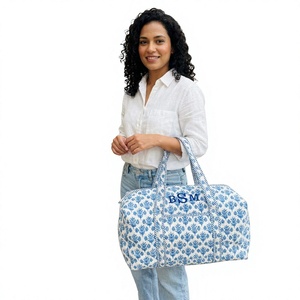 Large Capacity Handmade floral print Quilted Cotton Duffle <b>Bag</b> Floral Design Weekend Travel <b>Overnight</b> Utility Organizer - Product Image 1