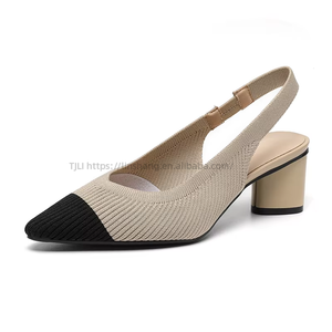 Chaussures de princesse européennes et américaines en tricot, couleur unie, à bride arrière, à bout pointu, décolletées, avec côtés ouverts, pour le quotidien - Product Image 5