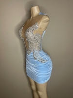 Robe de soirée sexy en strass argentés Ocstrade Fashion Design, robe en maille scintillante avec cristaux, tenue d'anniversaire, robe mini bleue pour club
