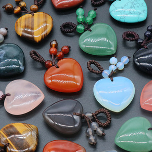 Agate Crystal 30mm Love Woven Key Chain Pendant Heart Natural Stone Heart Pendant Key Chain