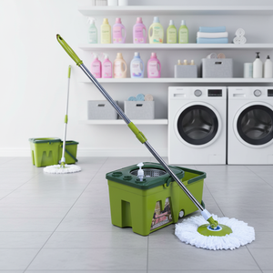 Mopa Plana para Limpieza con Mango Telescópico <span class=keywords><strong>de</strong></span> Acero, Cesta Rectangular <span class=keywords><strong>de</strong></span> Plástico, Mango Plegable Fácil <span class=keywords><strong>de</strong></span> Usar, Cubeta Rectangular - Product Image 1