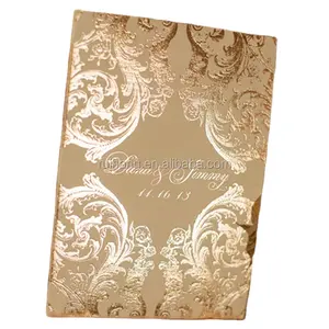 Luxurious & glamorous golden embossed pattern hard cover wedding invitations for wedding