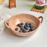 Bol en céramique à double poignée, forme irrégulière, fait main, très attrayant, pour yaourt, salade de fruits, nouilles instantanées, soupe, usage domestique