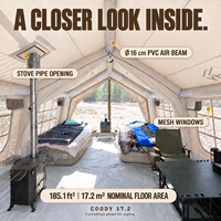 Tente gonflable familiale Coody Familia 17.2 - Tissu en coton beige, camping quatre saisons, durable, portable, tente de camping familiale gonflable pour l'extérieur