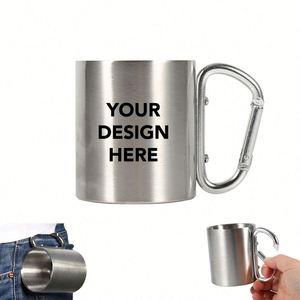 Mug de camping portable en acier inoxydable de 10 oz avec poignée mousqueton et logo personnalisé pour l'entraînement et le team building - Product Image 1