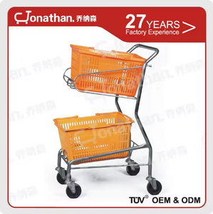 सुपर मार्केट शॉपिंग के लिए दो बास्केट के साथ जस्ता हुआ धातु की अनफोल्डिंग टोकरी ट्रॉली - Product Image 5