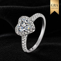 Bague en argent 925 avec moissanite taille cœur, sertie halo, certifiée GRA VVS1, pour mariage et fiançailles, bijoux fins, vente en gros