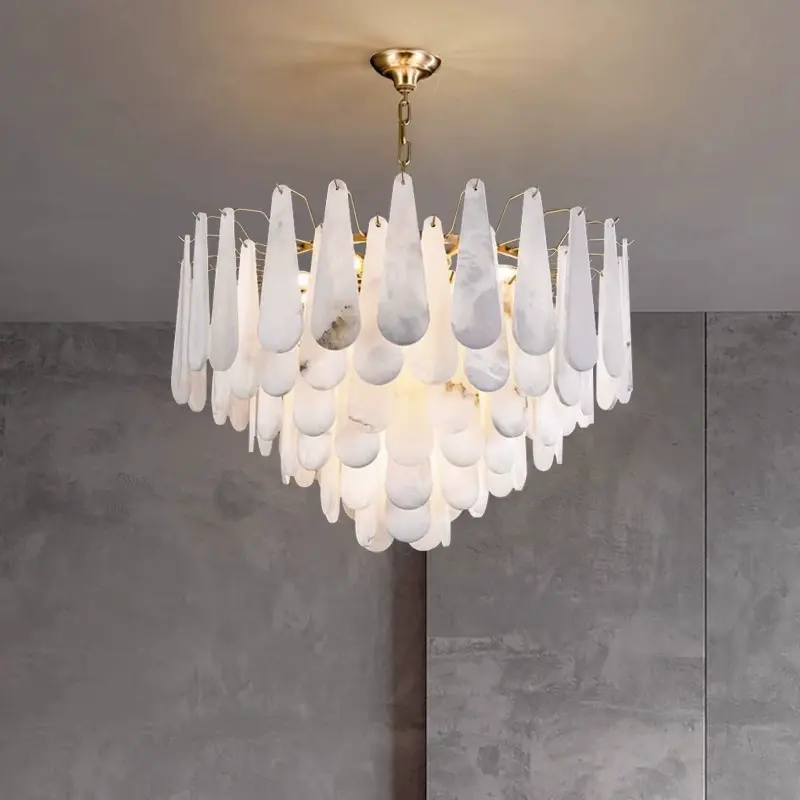 Metal Industrial Marble & Copper LED Chandelier Luxury Living Room ...