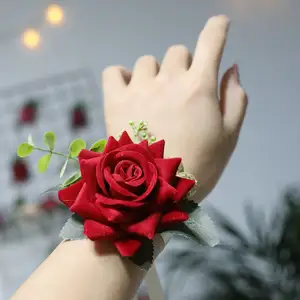 2023 Bestseller Hochzeit Prom Rose Künstliche Seide Blume Braut Brautjungfer Band Handband Armband Handgelenk Corsage Für Hochzeit