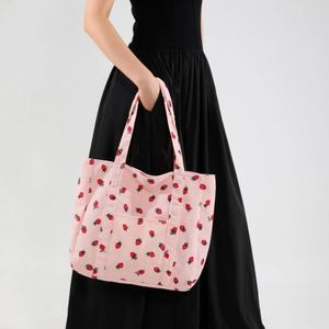 Lady's Fashion Corduroy Canvas Handbag with Single Strap Cotton Lining & <b>Zip</b> Closure Cartoon Pattern Leisure <b>Tote</b> Bag - Product Image 3