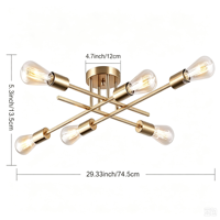 Lustre semi-encastré de luxe en gros, luminaire de plafond doré, lampe suspendue pour chambre, cuisine, salon, salle à manger