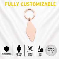 Porte-clés géométrique personnalisé en acier inoxydable plaqué or rose, vierge, pour gravure, cadeau, vente en gros, fournisseur en vrac