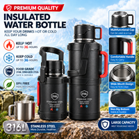 Thermos en acier inoxydable à double paroi de 6200 ml, isolation 24-36h, portable, à large ouverture, chaud/froid, avec poignée en corde pour le camping en plein air