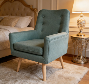 <span class=keywords><strong>Fauteuil</strong></span> rembourré en tissu <span class=keywords><strong>confortable</strong></span> avec pieds en bois <span class=keywords><strong>pour</strong></span> salon, maison et bureau - Product Image 5