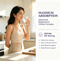 Gélules de magnésium premium 500 mg (magnésium élémentaire) avec mélange synergique de vitamine B6 et de zinc pour le système nerveux, l'équilibre de l'humeur et la densité osseuse