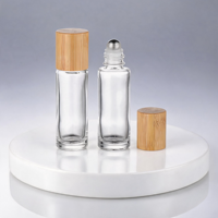Botellas de Aceite Esencial de Bambú y Vidrio de 10 ml con Tapones de Nogal, Almacenamiento de Aromaterapia, Botella con Rodillo para Viajes, Hogar y Oficina