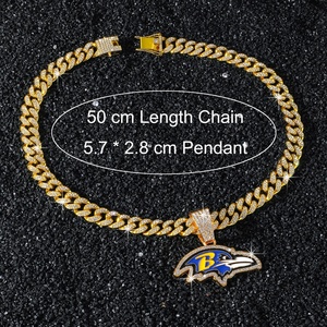 Collier pendentif Hip Hop Baltimore Ravens, cadeaux pour hommes et femmes, laiton plaqué or, charme sportif, détails en strass CZ, <span class=keywords><strong>bijoux</strong></span> tendance - Product Image 2