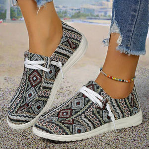 Baskets basses légères en toile pour femmes, motif géométrique, lacets, chaussures décontractées pour toutes les saisons, printemps, été, automne, hiver - Product Image 2