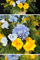 Ensemble de fleurs artisanales en soie bleu et jaune, durable, pour décoration suspendue ou au sol, toile de fond de mariage, fête d'anniversaire, vitrine extérieure, événement