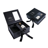 Boîte rigide magnétique personnalisée pour deux bouteilles de Bordeaux, avec fenêtre transparente, matériaux recyclés, ruban et nœud, emballage de luxe pour vin et tequila, cadeau