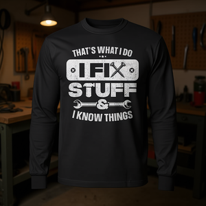 Ese es lo que hago, arreglo cosas, sé muchas cosas, camiseta de manga larga, regalo del Día del Padre - Product Image 3