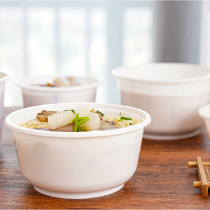 Conteneur alimentaire rond en plastique jetable, bol à soupe blanc avec couvercle, bol à nouilles à emporter - Product Image 1