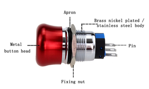 Botón pulsador de parada de emergencia de latón cromado, 19mm, no nc, a prueba de explosiones, cúpula, seta eléctrica - Product Image 4