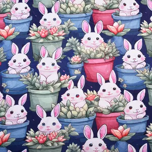 Wholesale Custom Design Flower Rabbit Cartoon 40S Plain 100% Cotton Print Knit French Terry Fabric For Hoodies