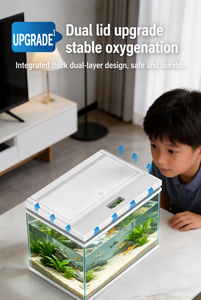 JSD Desktop-<span class=keywords><strong>Aquarium</strong></span> aus Ultraklarem Glas mit Regenfallfilter, Fisch-Toilette und Blau-Weiß-LED-Beleuchtung für Zuhause und Büro - Product Image 6