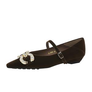 <span class=keywords><strong>Chaussures</strong></span> pour femmes 3686-K77, style coréen rétro, solides, à boucle, à talon compensé, à bout pointu, à talon bas - Product Image 2