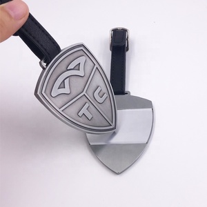Etichette personalizzate per borse da golf nere con fibbia in pelle di marca rotonda in metallo per bagagli personalizzati - Product Image 4