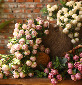 Hoa hồng giả lụa 7 đầu, viền cháy, trang trí đám cưới, phòng khách và khách sạn EG-VG226 - Product Image 1