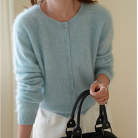 Nouvelle Collection 2027 – Cardigan Décontracté Femme en Laine, Soie et Cachemire – Manches Longues – Couleur Unie