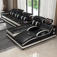 Ensemble de canapés en cuir intelligent multifonctionnel modulaire d'angle avec chaise longue, massage, éponge, grande taille, moderne, minimaliste RUYI A0096 en acier inoxydable