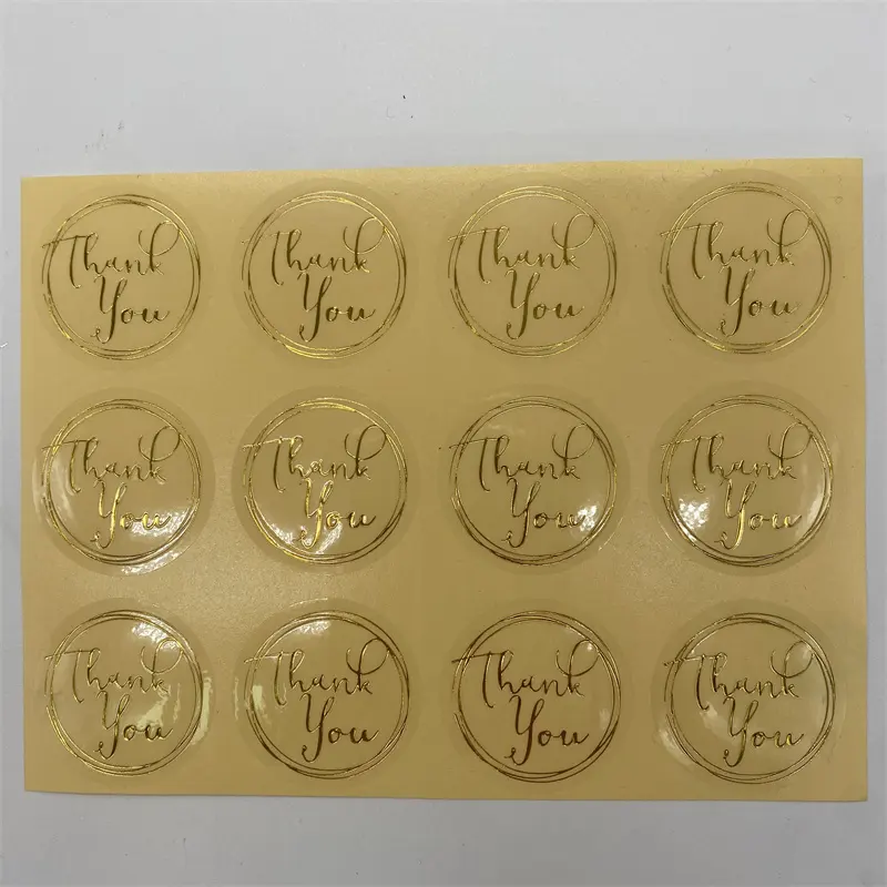 120 pièces par paquet Transparent doré bronzant emballage gâteau Topper merci autocollant