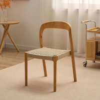 Chaise de salle à manger en bois massif et rotin de style nordique du milieu du siècle, chaise d'appoint à dossier tressé, chaise de bureau style Wabi-Sabi