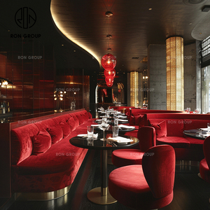 Ensemble de meubles de restaurant de luxe moderne, chaises rectangulaires incurvées en marbre et velours, banquettes, canapé, mobilier commercial, hôtel, café - Product Image 3