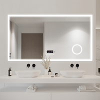 Miroir de maquillage intelligent avec éclairage LED, haut-parleur Bluetooth, anti-buée, affichage de l'heure/température, design moderne pour salon, hôtel, maison