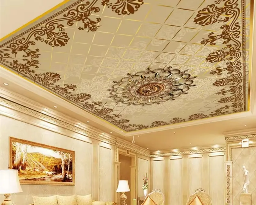 3D壁紙クラシックヨーロピアンスタイル天井ヨーロピアン天井壁画リビングルーム寝室装飾壁画