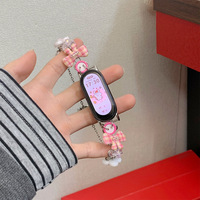 Bracelet élégant avec nœud papillon et perles pour Mi Band 9 10, chaîne de perles tendance, bracelet de poignet pour femme et fille, style bijou d'été