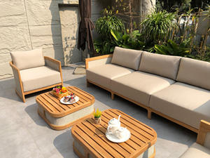 モダンチークガーデンソファセット屋外ソファオットマンコーヒーテーブルサイドテーブル - Product Image 4